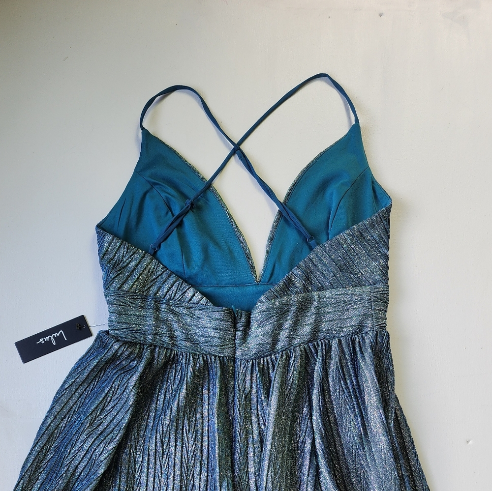 Lulus Stop the Show Blue Glitter Skater Dress Size L - Picture 5 of 10